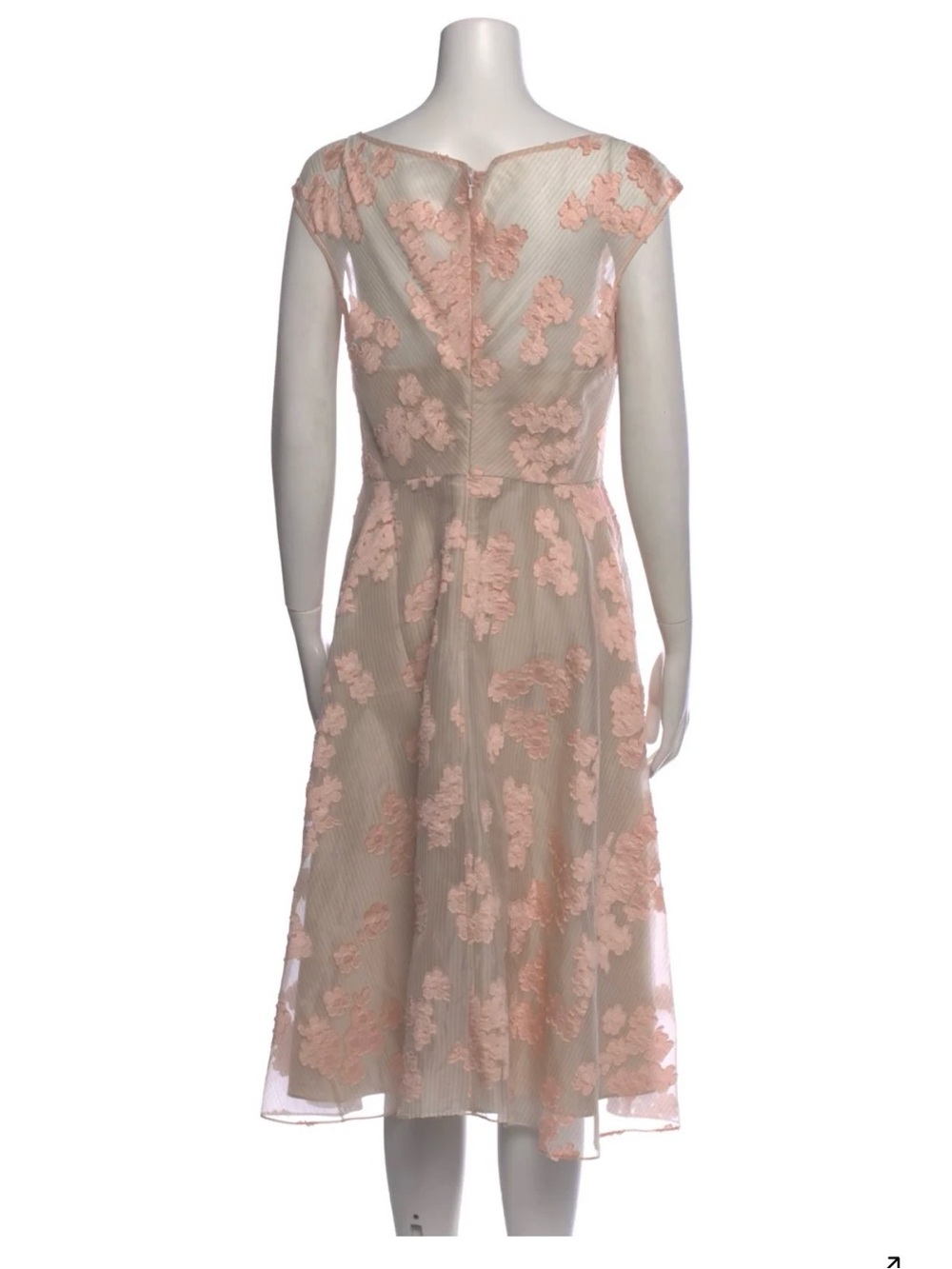 Lela Rose Pink Floral Appliqué Midi Dress